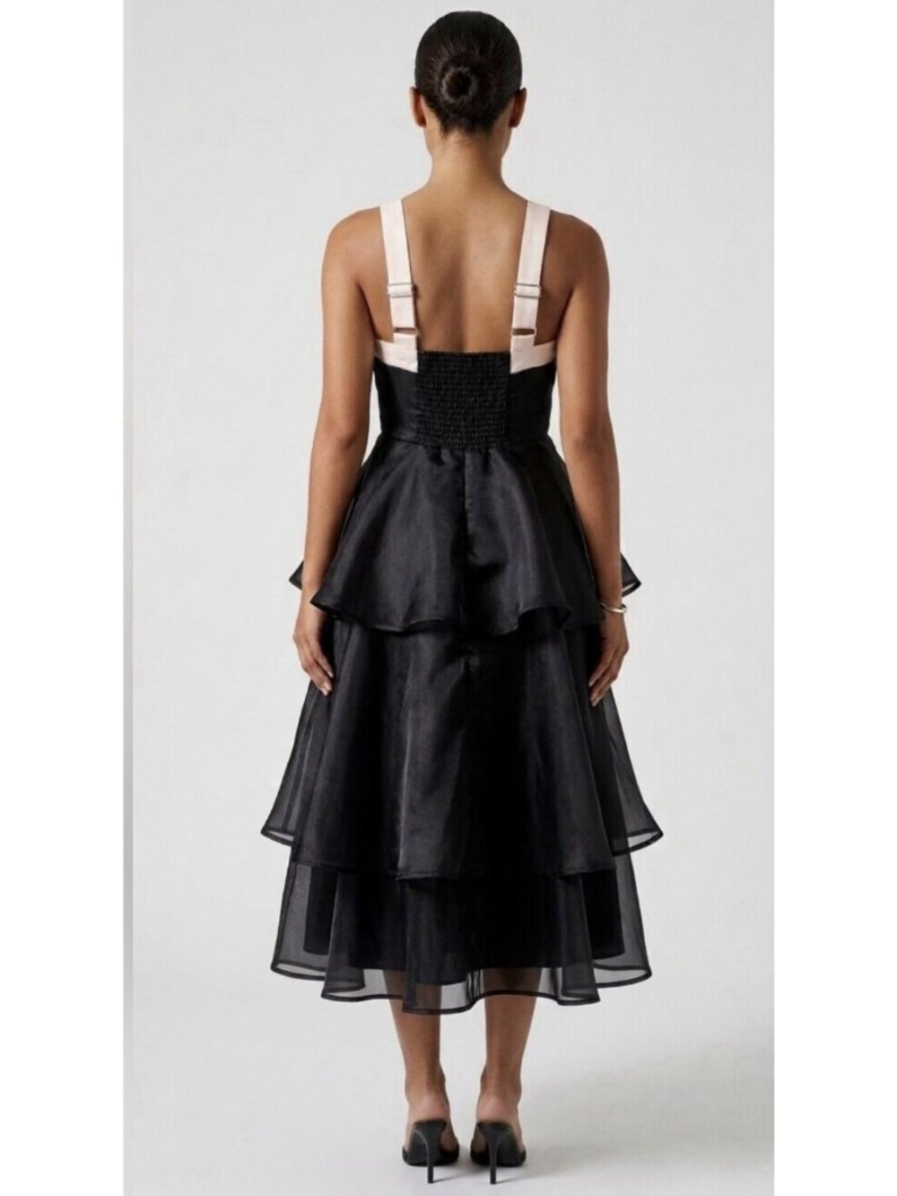 Lulus Untamed Elegance Midi Dress Sz XL Black Organza Cream Satin Bow Coquette - Picture 7 of 8